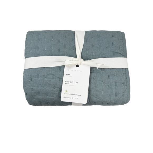 Pottery Barn Pick Stitch Cotton Linen Quilted King Sham‎ Sonoma Blue NEW NWT - Picture 1 of 10